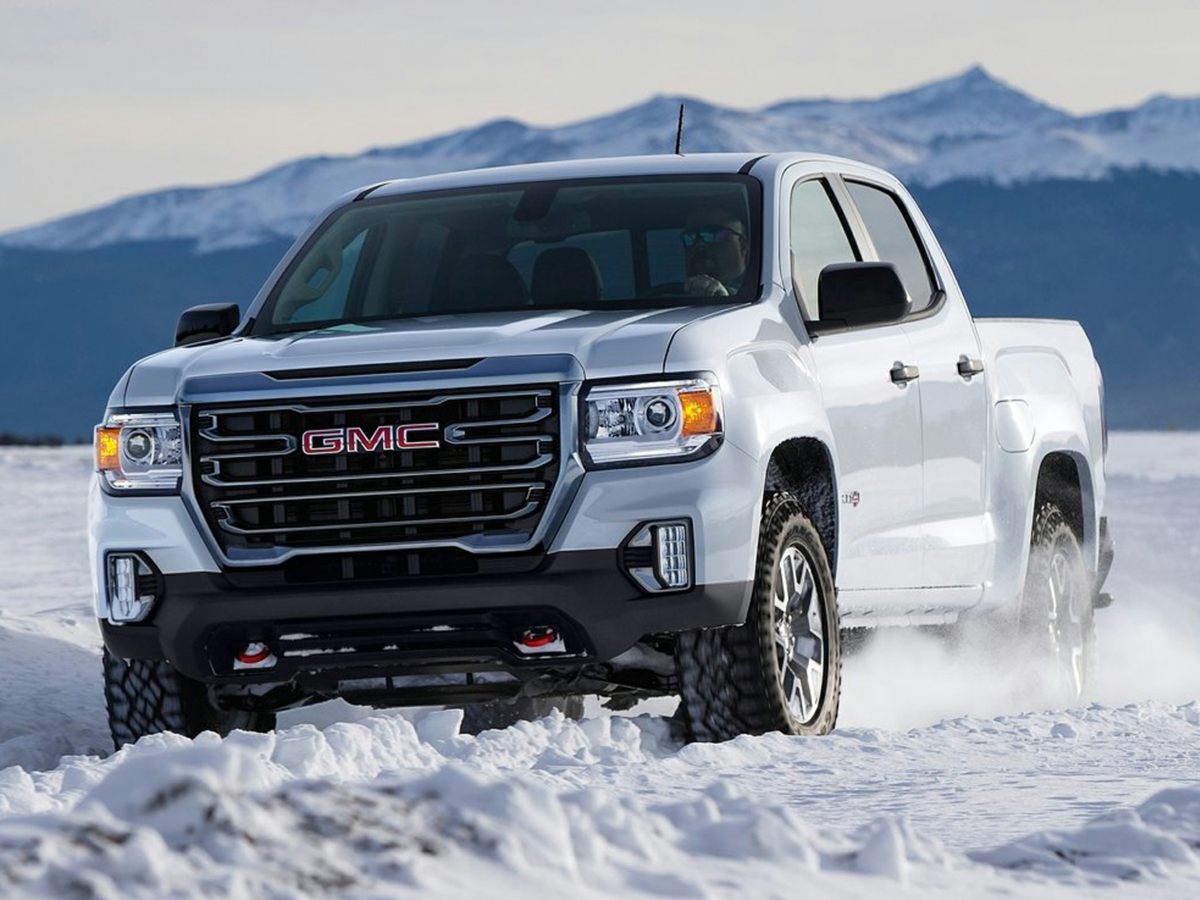 Gray (Satin Steel Metallic) 2022 GMC Canyon Denali Crew Cab 4WD Pickup Truck Four-Wheel Drive 8-Speed Automatic