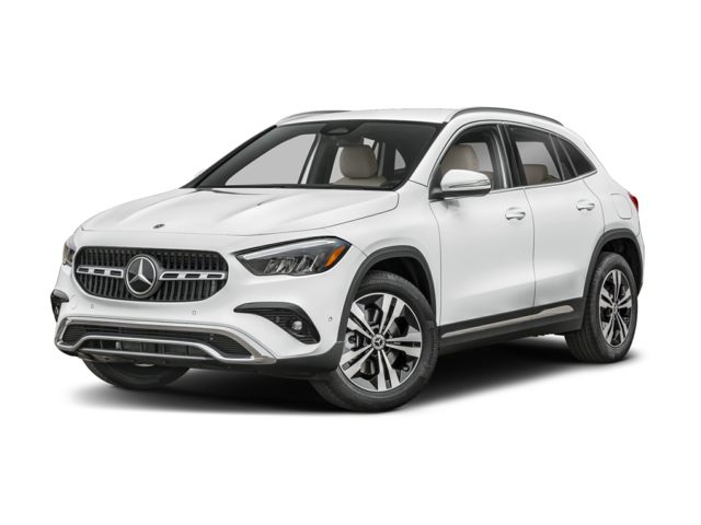 White Mercedes-Benz GLA parked in a white space